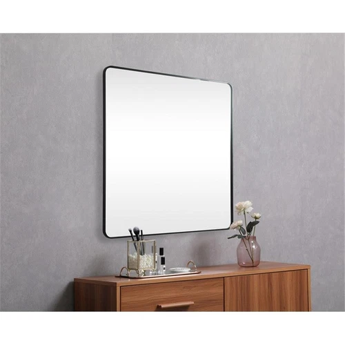 Elegant Decor Evermore 48" x 48" Soft Corner Square Metal Mirror in Black - Picture 8 of 9