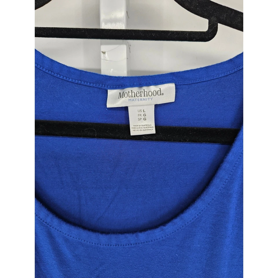 Motherhood Maternity Womens Sz L Maxi Dress Solid Blue Short Sleeve Knit - Image 3 of 4