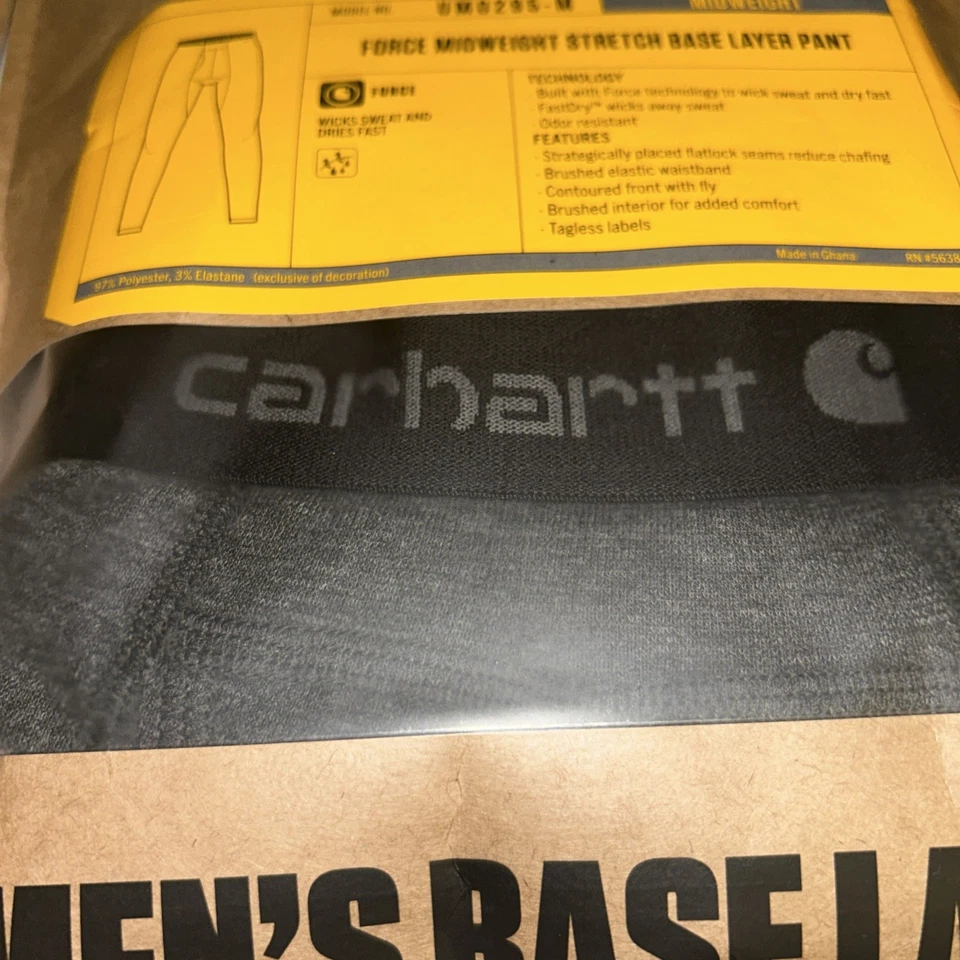 Pantalón Carhartt Para Hombre Force Peso Medio Waffle Capa Base Y Top Negro 2XL NUEVO Foto 4 de 4