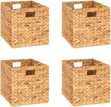 M4DECOR 10.5 x 10.5 Water Hyacinth Wicker Storage Cubes Baskets Organizer Shelvi