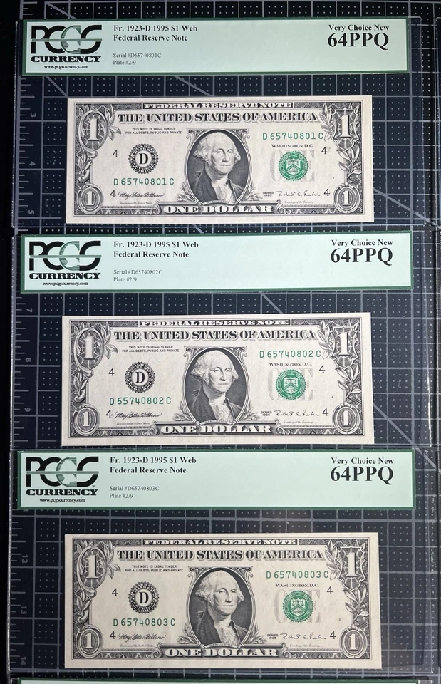 Lot (10) Fr 1923-D 1995 $1 Cleveland FRN WEB Note Plate 2/9 PCGS 64PPQ Mule - Image 2 of 4