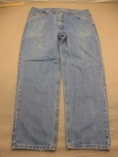 Carhartt Size M Mens Blue Denim Logo Straight Pockets Casual Work Jeans 975