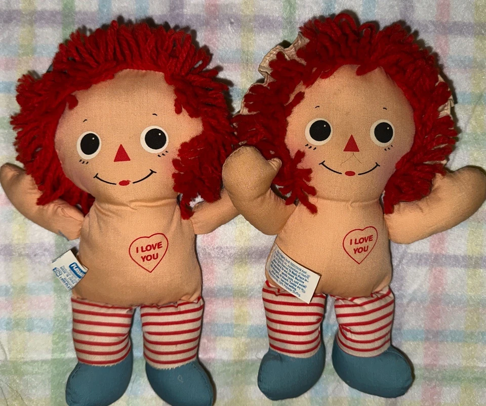 Juego de muñecos de peluche vintage Playskool 1989 Baby Raggedy Ann & Andy de 9" Foto 3 de 4