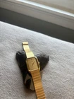Vintage 1980s Seiko Tank Watch 6530-5500 Gold Octagon - RUNS - Long 8.75" Band