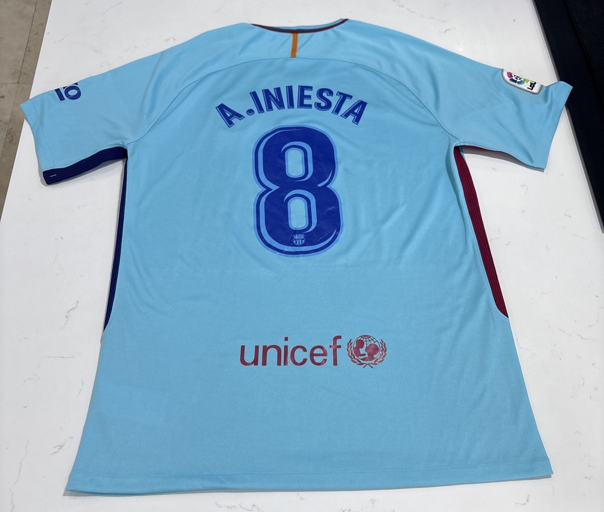 Barcelona ANDRES INIESTA Nike Light Blue2017-2018 Soccer Authentic
