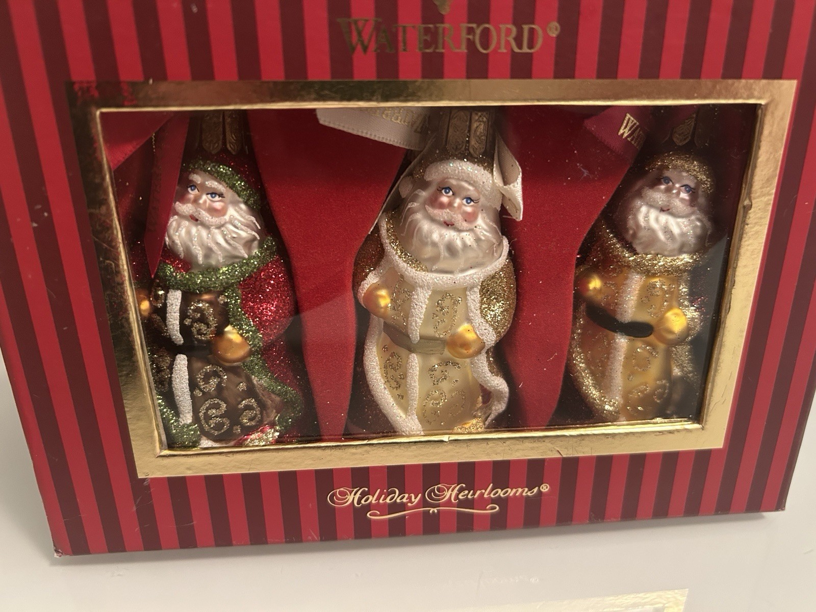 Waterford Holiday Heirlooms Santa Ornaments Set Of 3 Glass 3 1/2 Boxed ...
