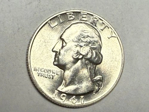 1941 satiny white BU WASHINGTON silver U.S. quarter dollar. #kg11