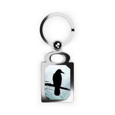 Key Chain Keyring Rectangle Crow Raven Bird 77 art by L.Dumas