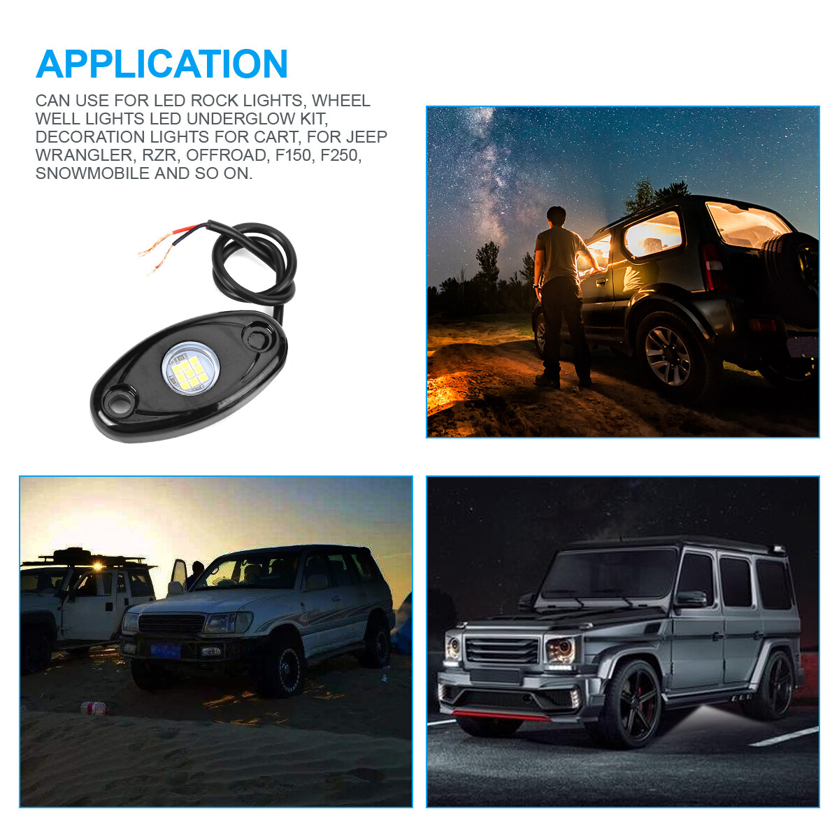 White LED Rock Lights For Jeep Offroad Truck UTV ATV 4Pods Underbody