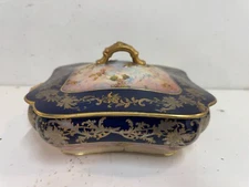 Antique Haviland Limoge Pompadour Tureen Dish with Hand Painted Floral Dec.