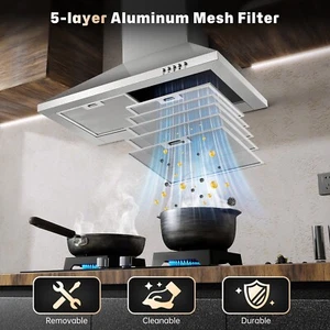 SNDOAS 24" 450CFM Mont mural Hood Kitchen Vent Acier inoxydable 3-Speed Ventilateur
