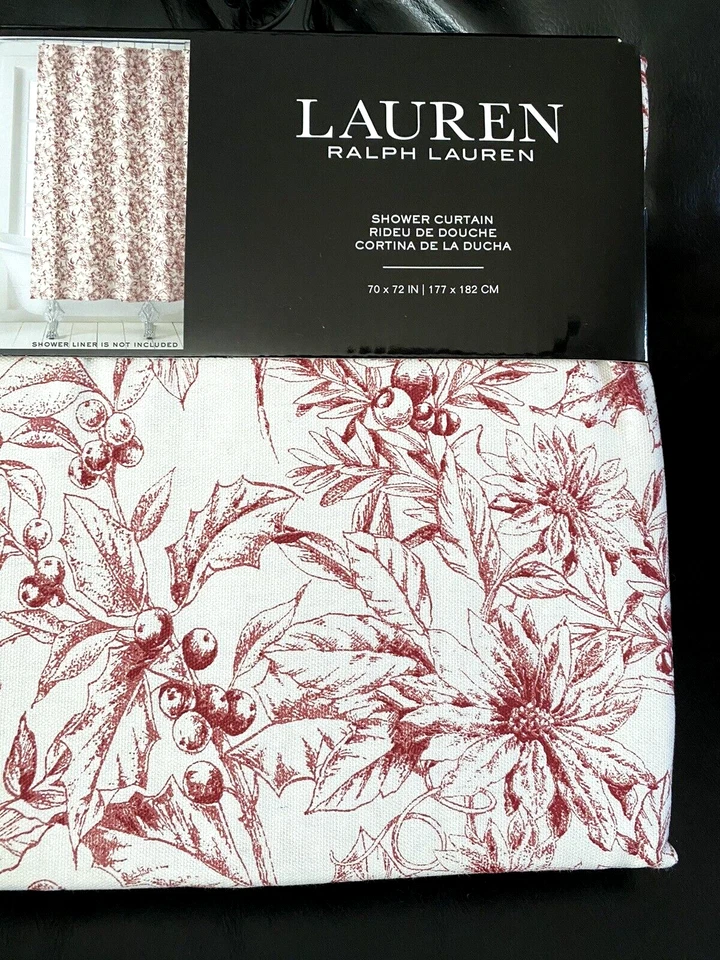 Ralph Lauren Blanco Rojo Floral 100% Tela Algodón Cortina de Ducha 70"x72" Foto 2 de 4
