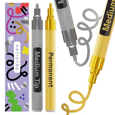 Metallic Markers Permanent - Set of 2 Gold & Silver Paint Pen Oil Based Paint...