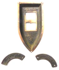 vIntage BOSCH "CRUISER" BATTERY  RADIO:  3 PIECE BRASS TRIM SET w/ ORIG NAILS