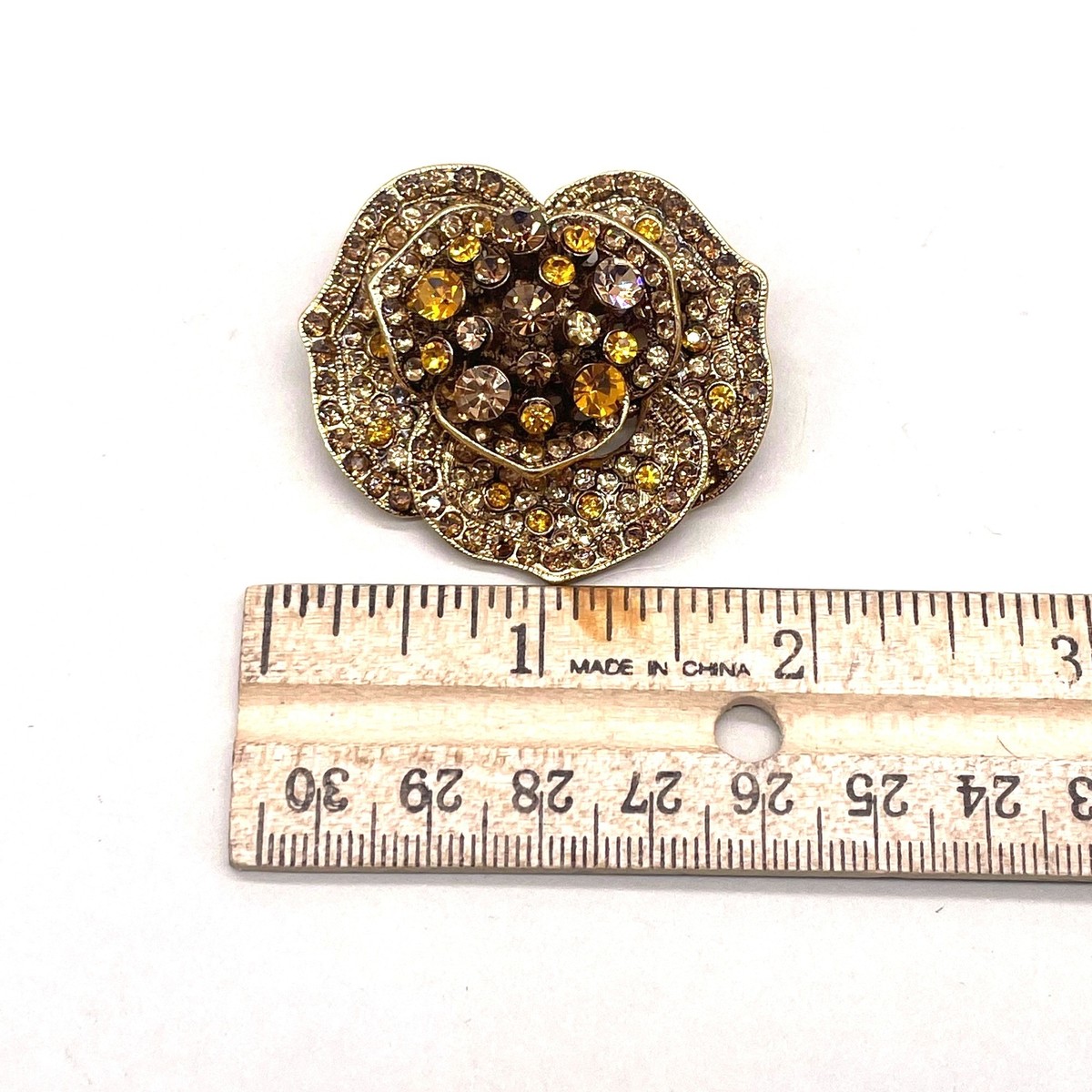 Vintage Lee Angel Rhinestone Crystal Brooch Pin Gold Tone