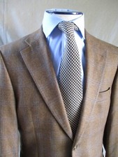 Roy Robson golden brown plaid New Zealand Merino Wool blazer jacket 46