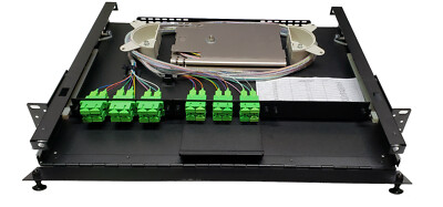 24 Fiber 1RU Rack Mount w/ 12 SC/APC Duplex Adapters, Singlemode Pigtails & Tray