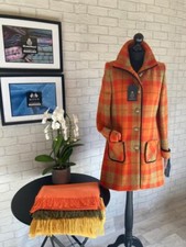 New Ladies 100% Wool Harris Tweed 3/4 Coat Orange /red/black British Made Size 8