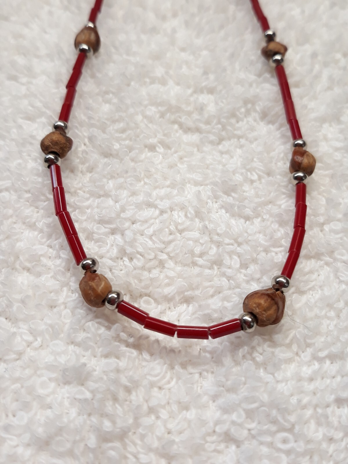 20 Inch Navajo Ghost Bead Necklace W/ Red Tube Beads New Navajo USA