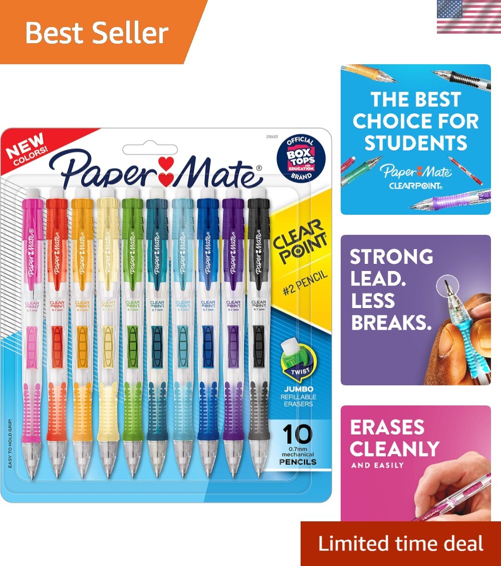 Soft Grip 0.7mm HB Mechanical Pencils with Jumbo Eraser - 10 Pack Assorted Colors-image