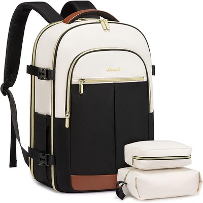 LOVEVOOK Large Travel Backpack for Women, 40L 17.3 inch, Black-white-brown 