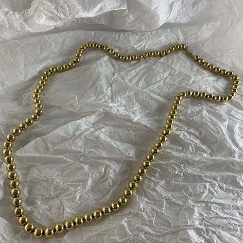Metal Beads On Chain Necklace Long Vtg Goldtone Costume Jewelry Balls