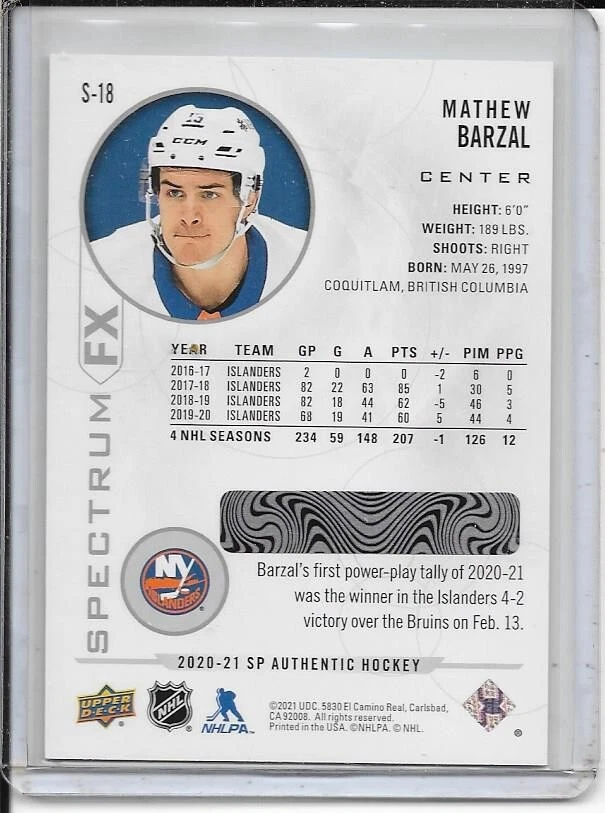 2020-21 SP Authentic Mathew Barzal Spectrum FX # S-18 - Image 2 of 2