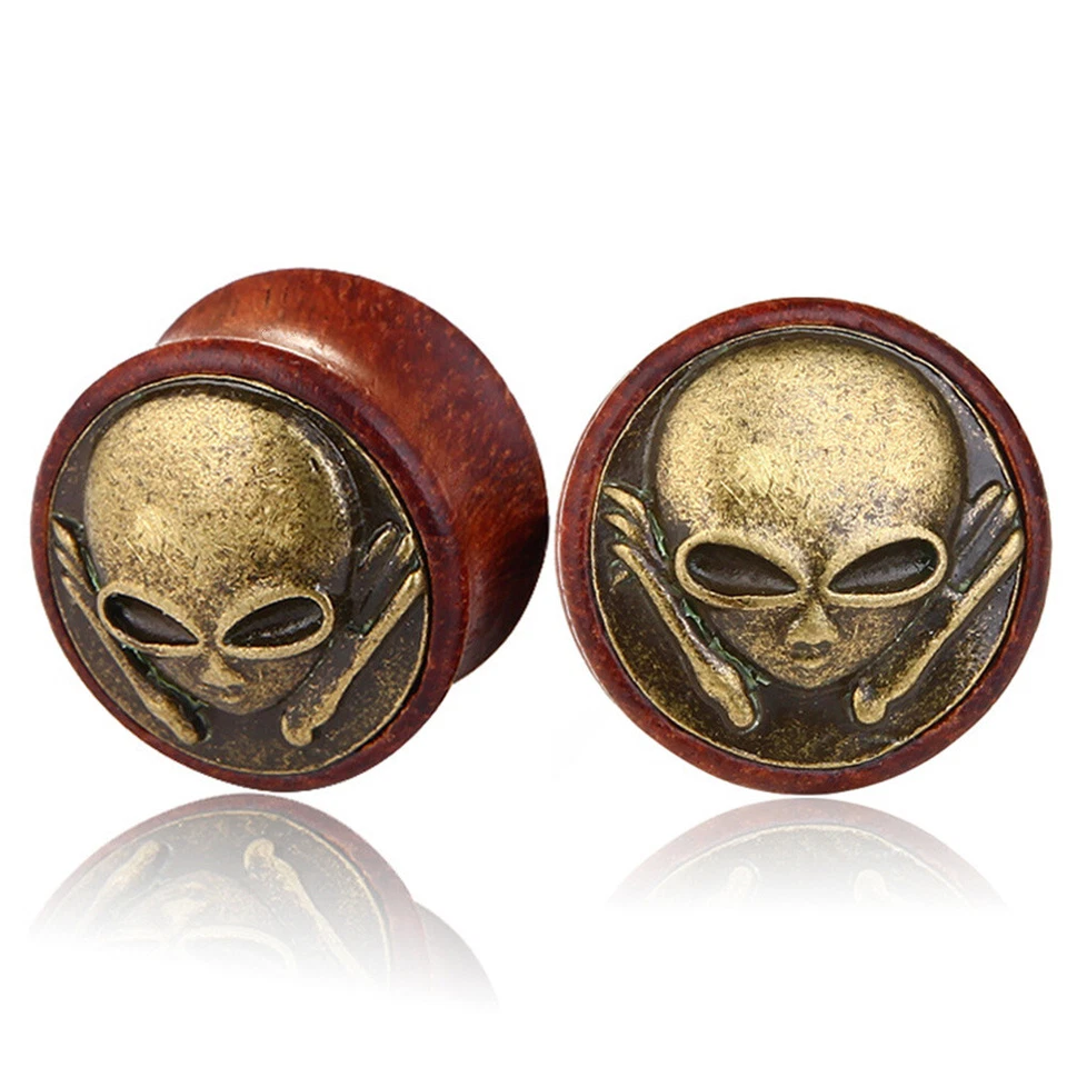 1 Par Madera Hueca LOGO Marca Doble Sillín Tapón para los Oídos Medidor Carne Túnel Estirador Foto 4 de 4