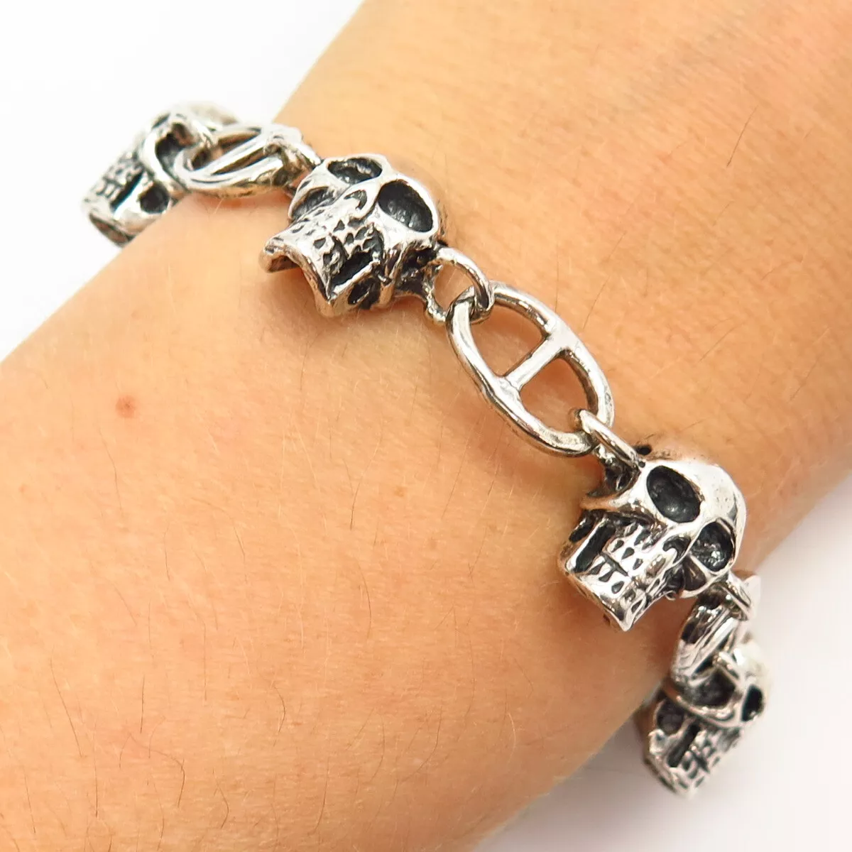 Silveralexa Sterling Silver Skull Bracelet Oval Chain Hook Closure - Etsy  Denmark