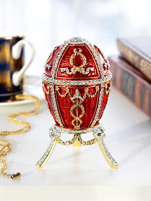 Keren Kopal Red Royal Egg hand made Trinket box Decorated & Austrian Crystals