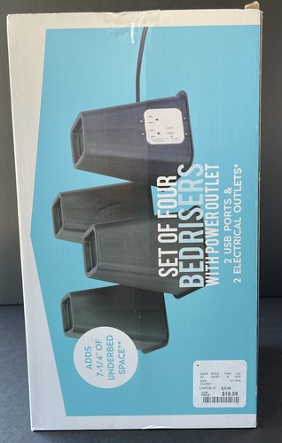 Richards Homewares Set Of (4) Bed Risers w/ (2) USB & Power Outlets Ports - Picture 3 of 6