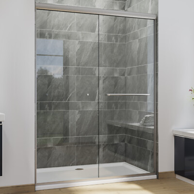 SUNNY SHOWER 54'' W x 72'' H Semi-Frameless Shower Door Double Sliding 1/4'' Glass