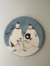 Large Warren Kimble SNOWMAN Family Kitty Trivet Oneida Kitchen Christmas 8"