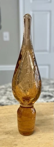 Vintage Amber Crackle Glass Flame Stopper Blenko Rainbow Pilgrim Empoli