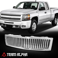Fits 2007-2013 Chevy Silverado 1500 Vertical Slat Badgeless Front Grille Chrome