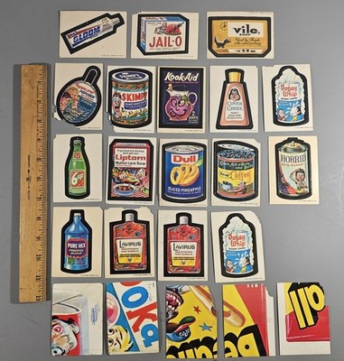17 ASSORTED TOPPS WACKY PACK STICKER CARDS, RIGID CARD BACK, ''AS FOUND''