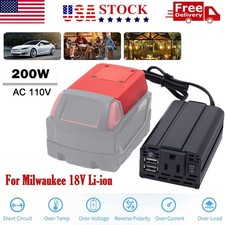 Portable Power Inverter For Milwaukee 18V Battery to AC 110V/ 200W Sine Wave US
