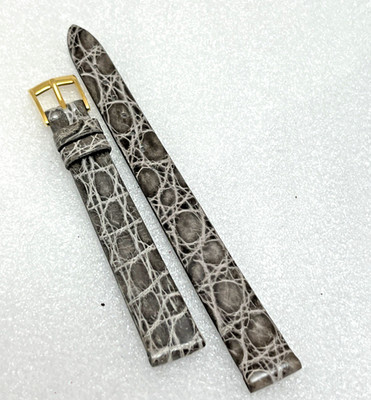 Genuine Crocodile Women Watch Strap 12 Gloss Shiny Gray Extra Thin Made in ITALY