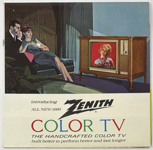 1966 Zenith Color TV Brochure Vintage Multi-Panel Fold-Out Poster Layout