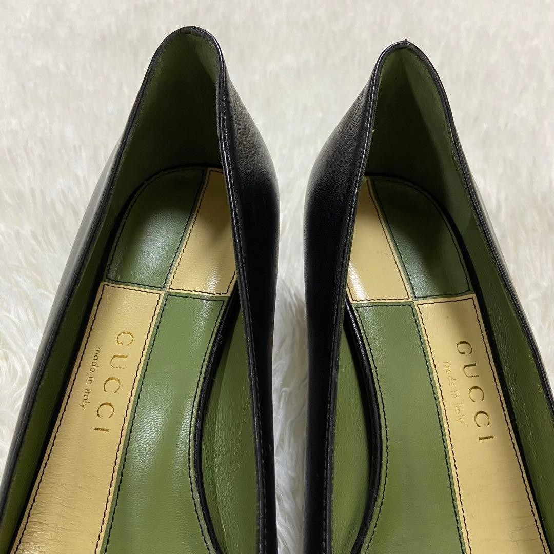 Auth Gucci GG Pumps Leather Bicolor White Black Logo Heel EU36 US6 UK3 thumbnail 6