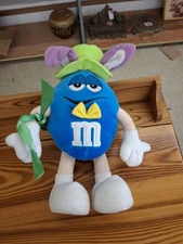 M&M Large Blue Plush w/ Green Bunny Ears - Free Standing - Easter - 13" Tall