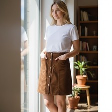 Gap Denim Corduroy A-line Skirt Button-up Patch Pockets Sz 6/28 brown academia
