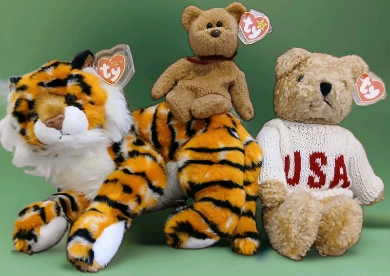 Plush Lot Ty Classic Tiger Pinstripes 13" 2005 Baby Curly 12" 1992 Curly 8" 1993