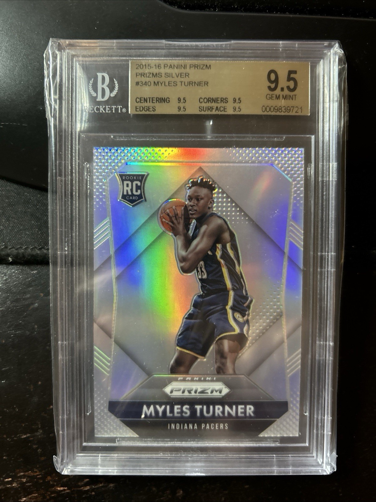 2015-16 Panini Prizm #340 Myles Turner Silver Prizm RC BGS 9.5 Indiana Bb
