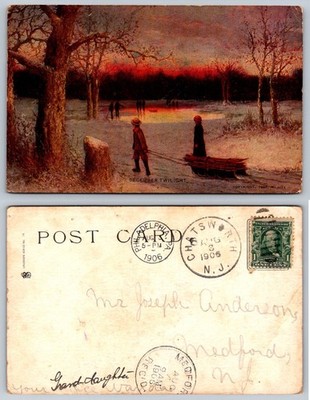 1906 December Twilight Winter Scene Postcard W. Hill Philadelphia NJ Posted