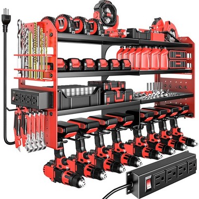 Large Power Tool Organizer Wall Mount with Charging Station, 4 Layer Heavy Du...