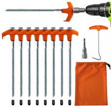 8 Pack 8 Inch Screw In Tent Stakes Heavy Duty Metal Ground Anchors Orange