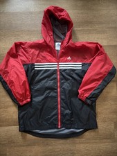 Adidas Boys XL Windbreaker Jacket Two-Tone Red/Black W/ Stripe Track Warm Up