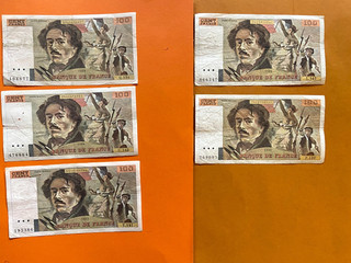 LOT DE 5 BILLETS 100 FRANC DELACROIX 1989