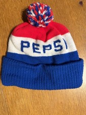 Vintage Pepsi Beanie Red White Blue Knit Pom Hat 70s 80s USA Made Retro Soda